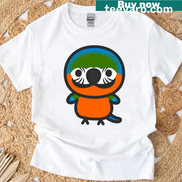 Harlequin Macaw t-shirt featuring a colorful bird illustration