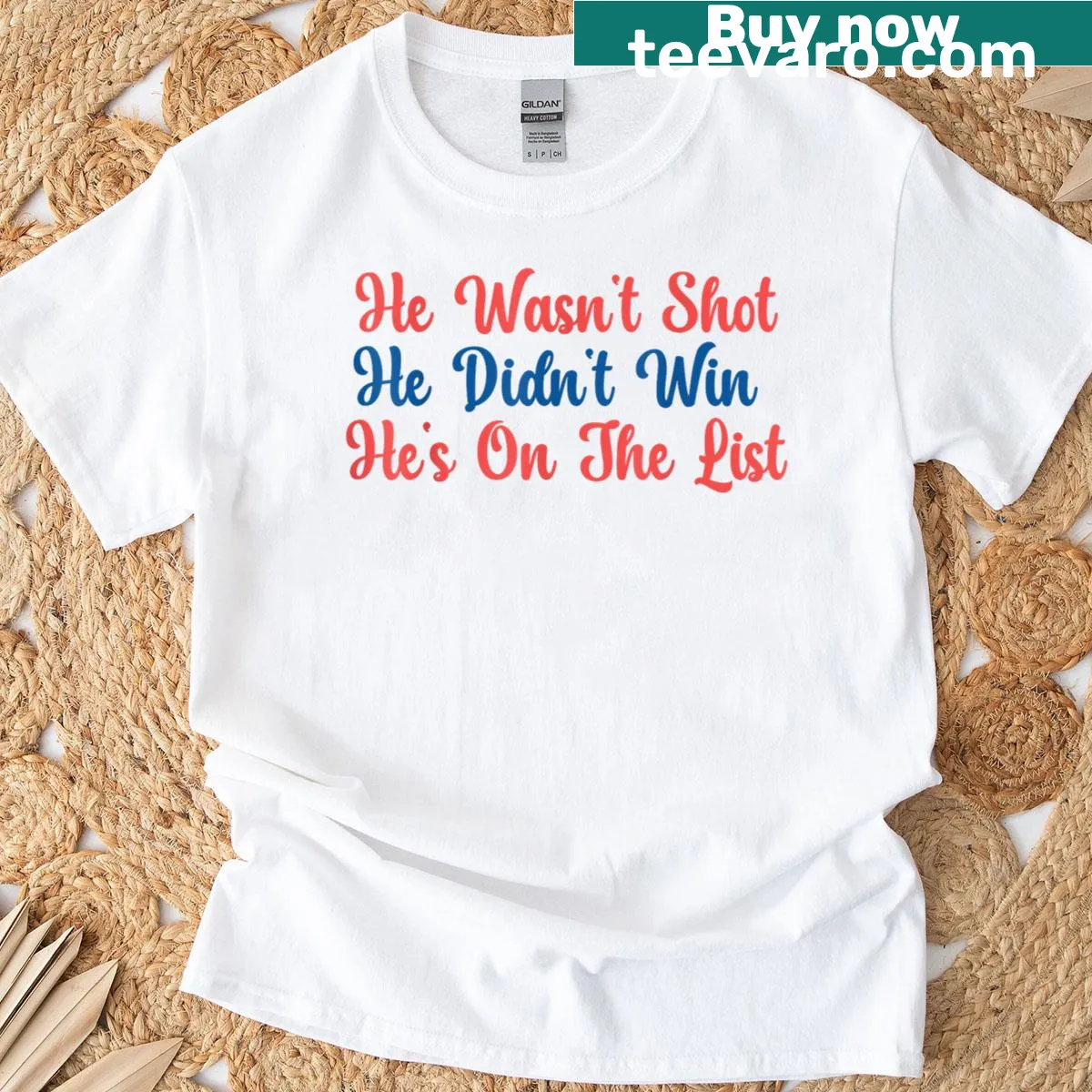 Witty political quote T-shirt with humorous text — on a men's t-shirt