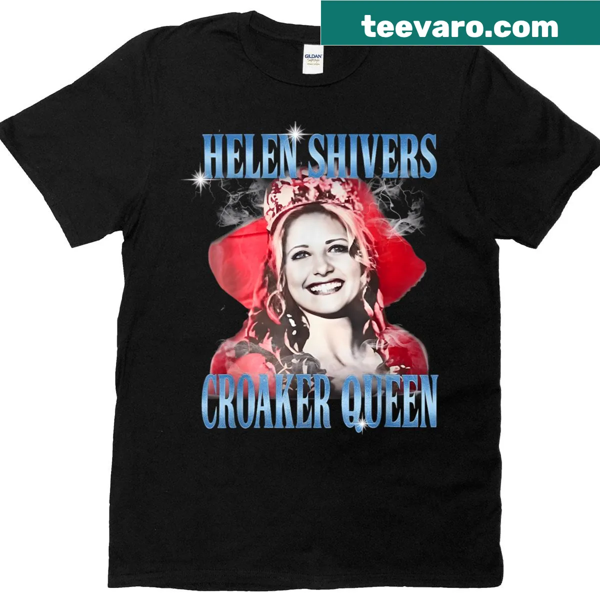 Vintage design t-shirt featuring Helen Shivers as Croaker Queen — on a men's t-shirt