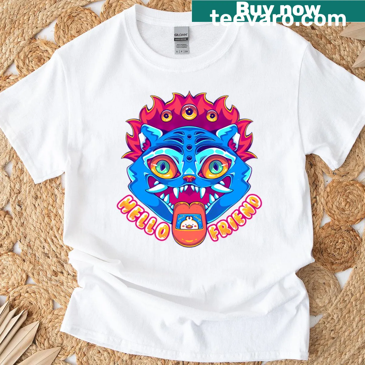 K-pop inspired T-shirt with a tiger meme illustration — on a men's t-shirt