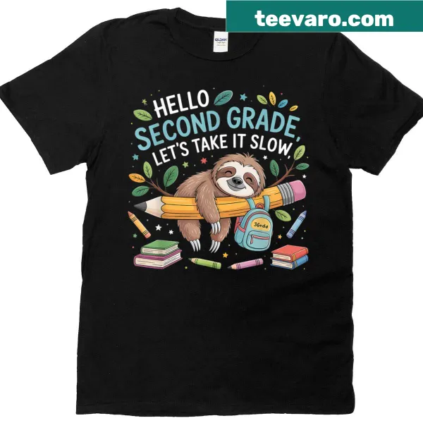 Funny sloth graphic T-shirt for second graders.