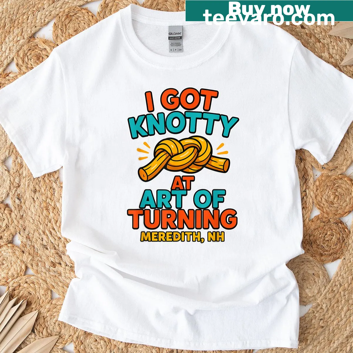 Woodworking-themed T-shirt with the phrase 'I Got Knotty At Art Of Turning' — on a men's t-shirt