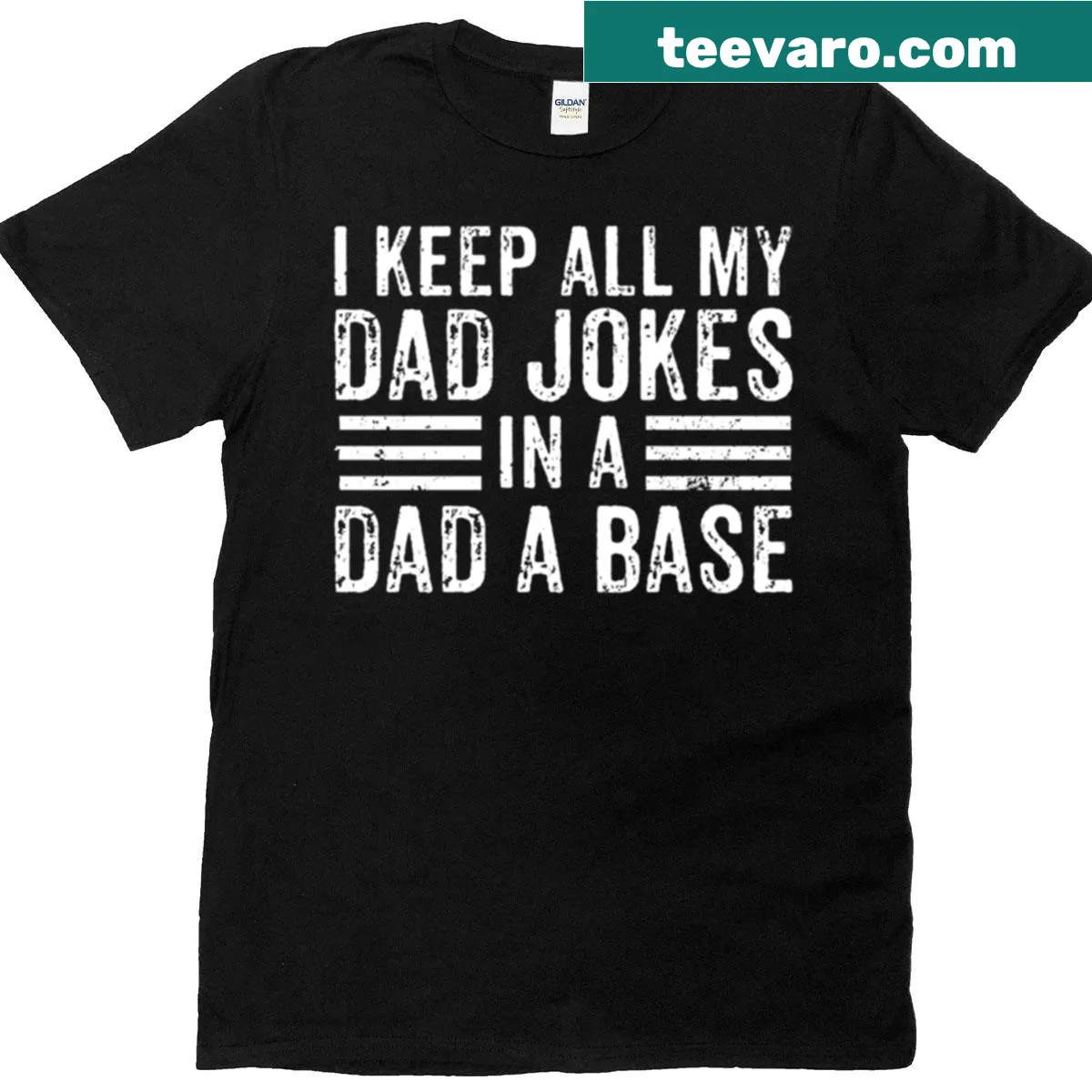 Funny dad t-shirt about storing dad jokes in a Dad-a-base — on a men's t-shirt