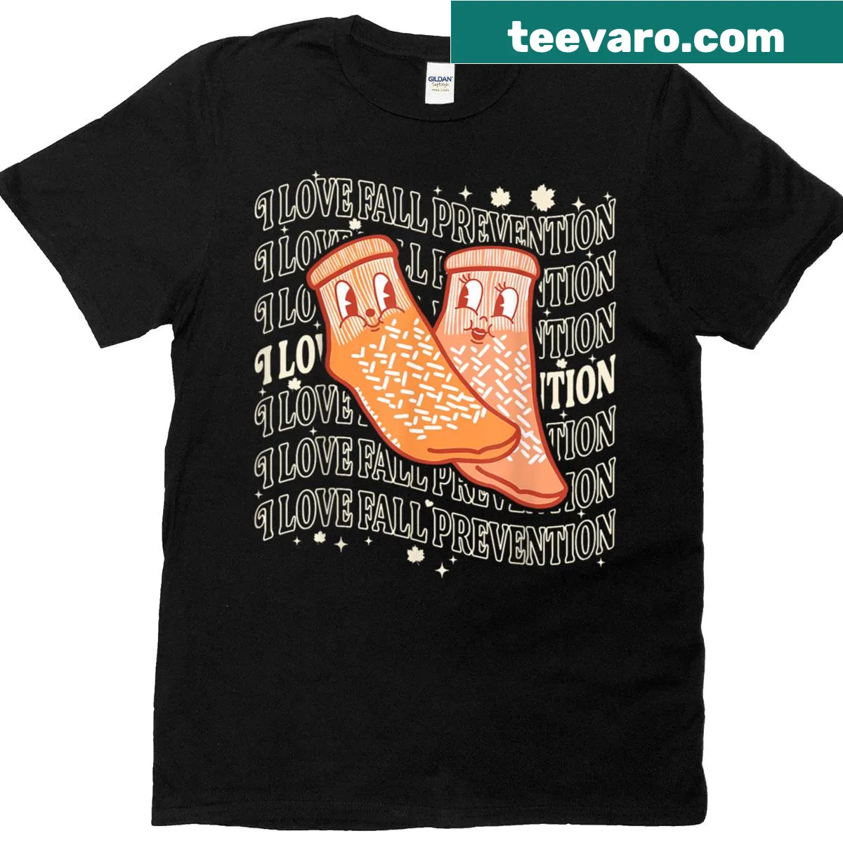 T-shirt for nurses about fall prevention with autumn theme — on a men's t-shirt