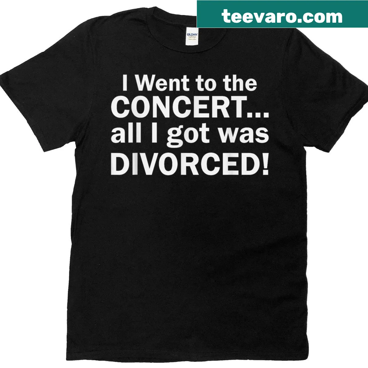Humorous text design about concerts and divorce on a t-shirt — on a men's t-shirt
