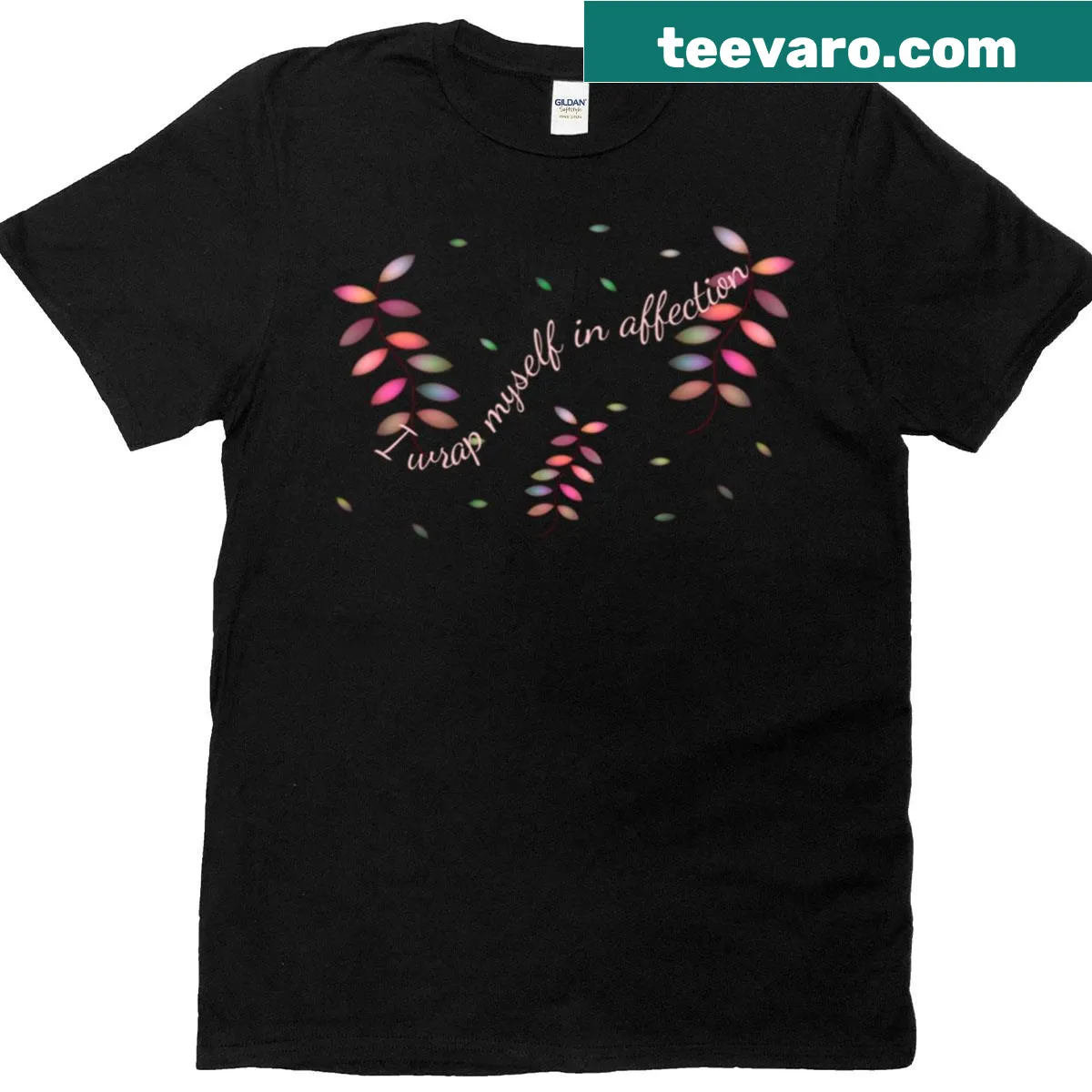 T-shirt with the phrase I Wrap Myself In Affection and wavy design — on a men's t-shirt