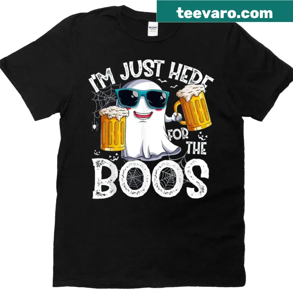 Cute ghost graphic with 'I'm Just Here For The Boos' text for Halloween