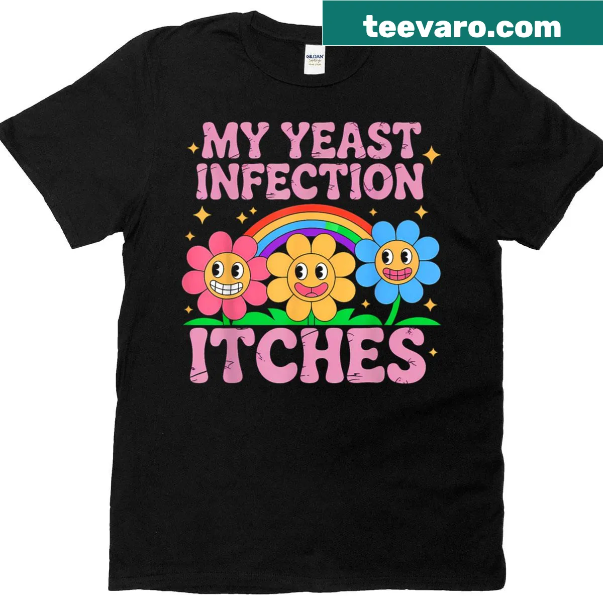 Humor T-shirt about yeast infections with cheeky text — on a men's t-shirt