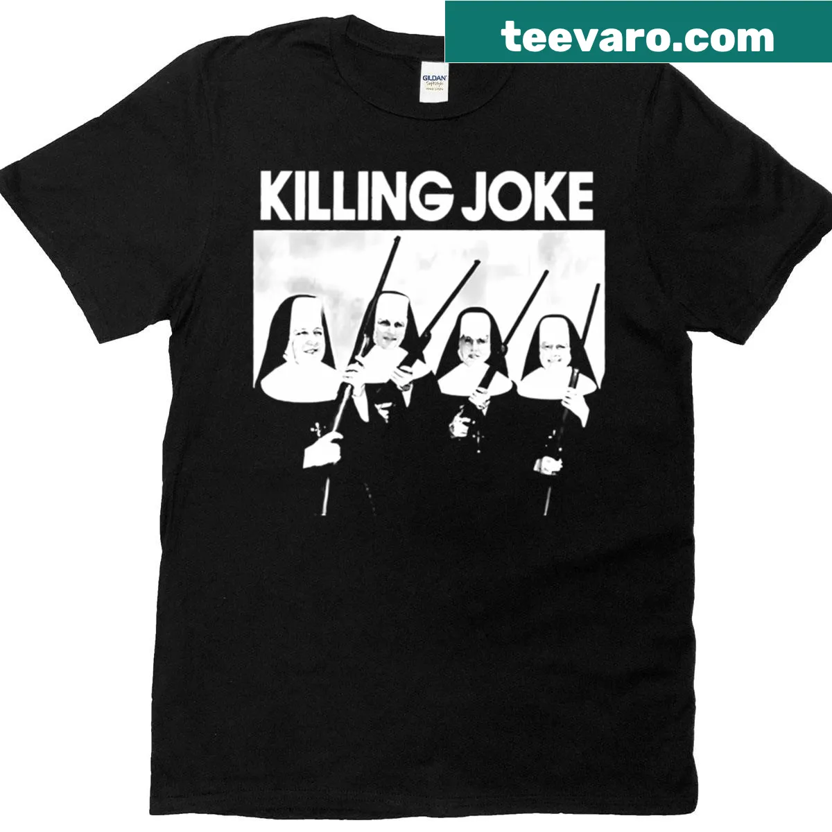 Edgy T-shirt with design inspired by Killing Joke music style — on a men's t-shirt