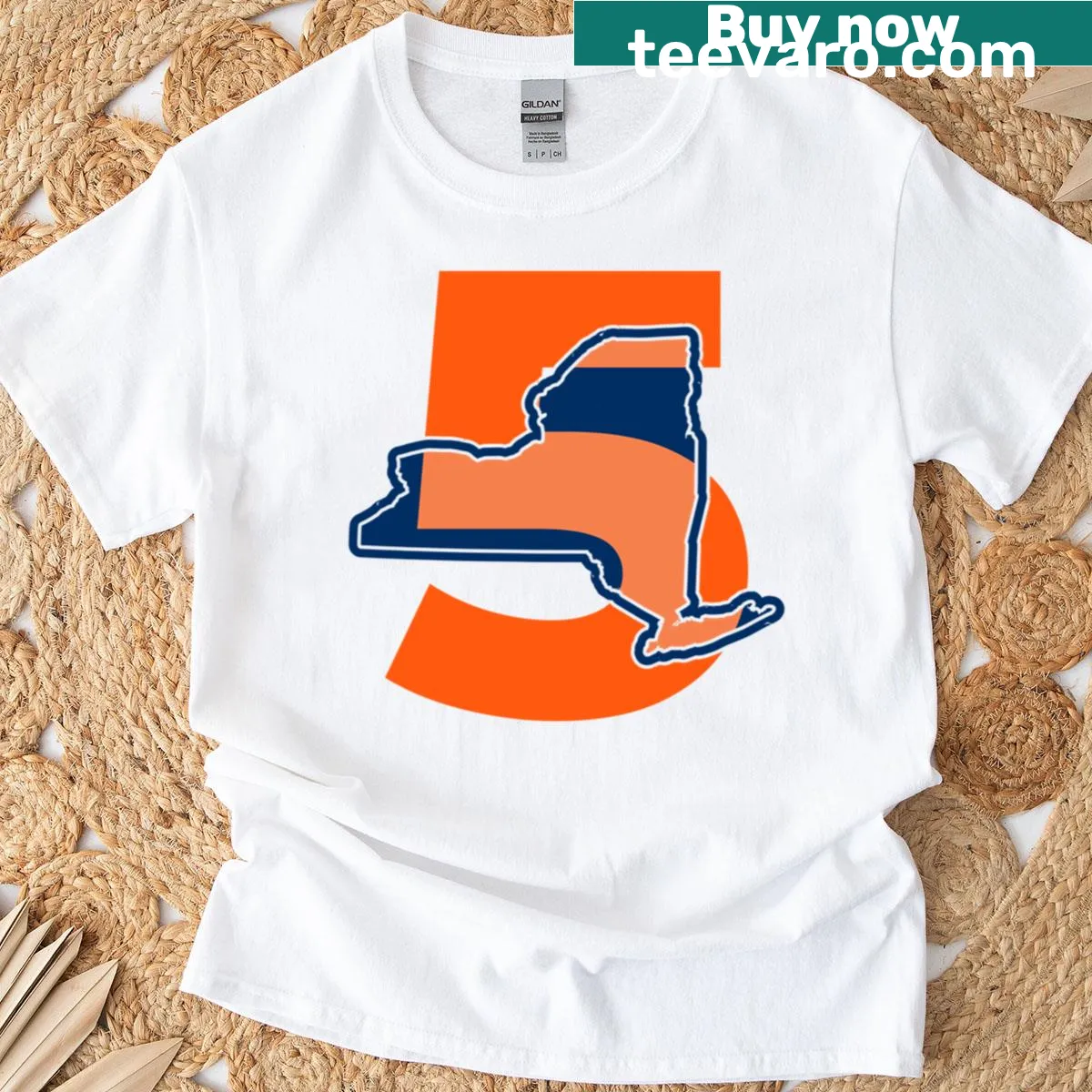 New York baseball tee featuring the number 5 and captain emblem — on a men's t-shirt