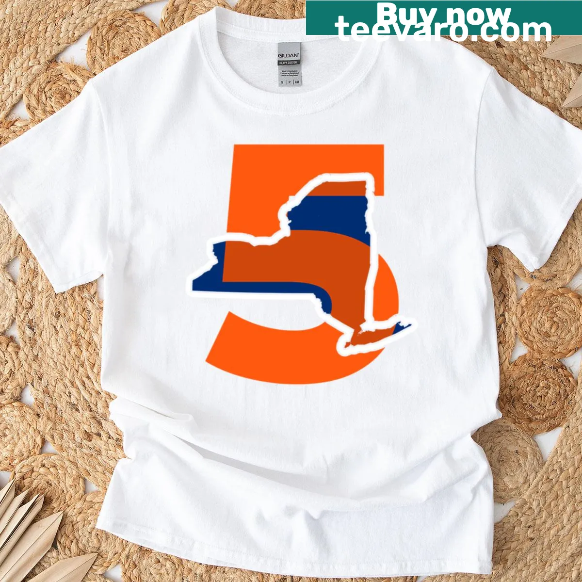 Vintage-style NY baseball tee with number 5 and map design — on a men's t-shirt