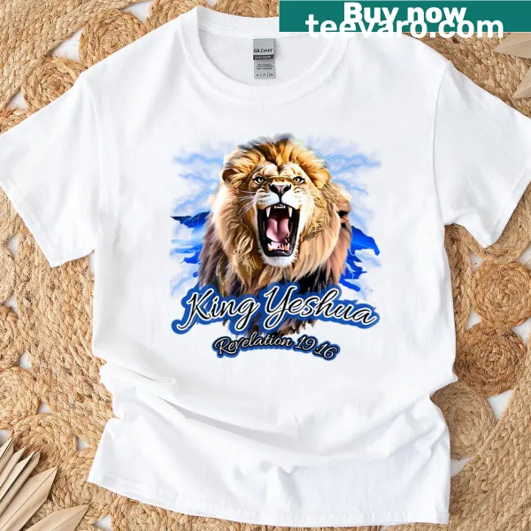 Illustration of King Yeshua with lightning bolts on the t-shirt.