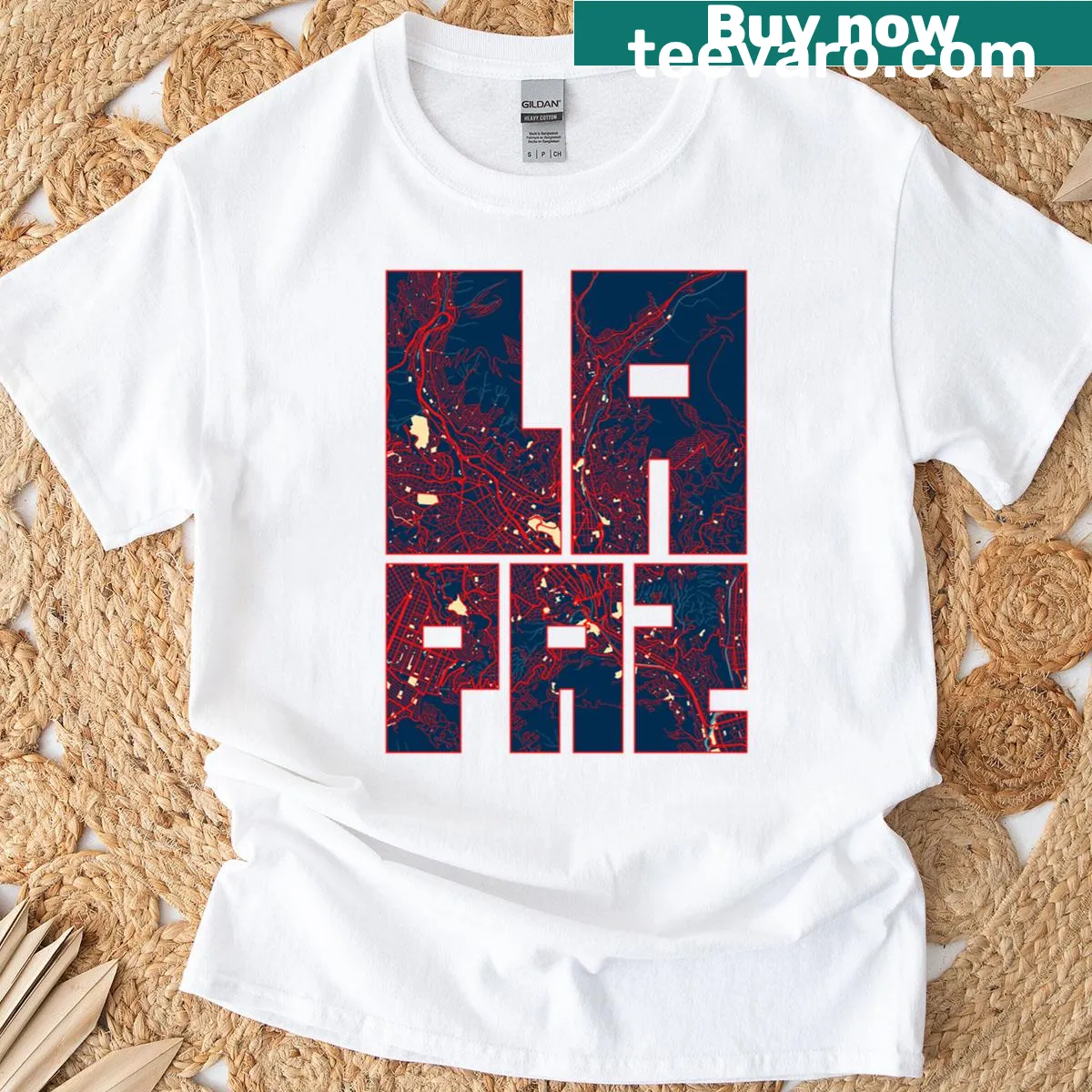Illustrated map of La Paz, Bolivia on a t-shirt — on a men's t-shirt