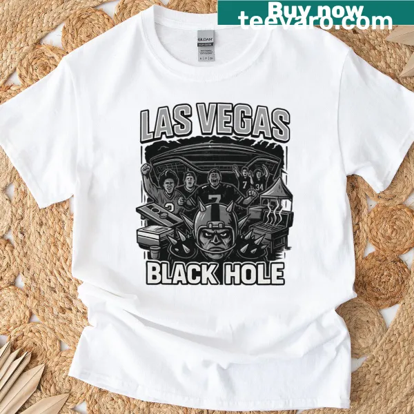 Stylized black hole graphic T-shirt inspired by Las Vegas