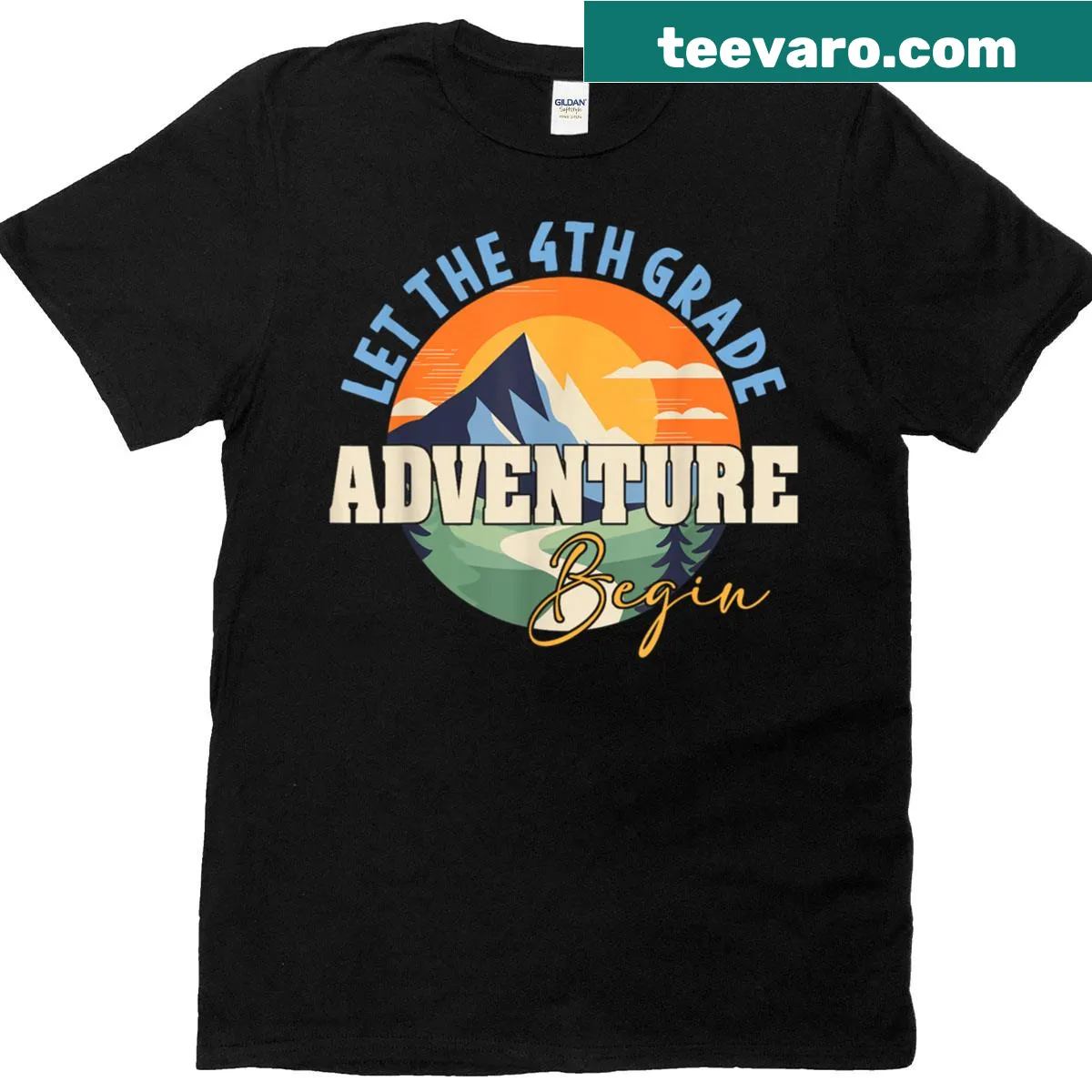 Retro design T-shirt celebrating the first day of 4th grade with adventure theme — on a men's t-shirt