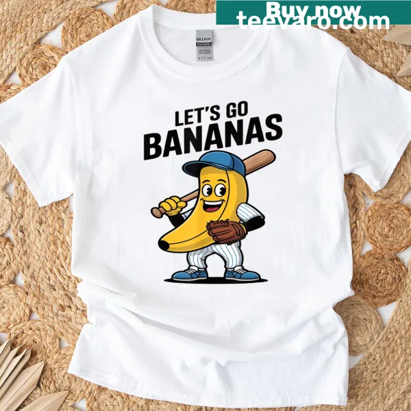 Playful banana cartoon on a funny t-shirt.