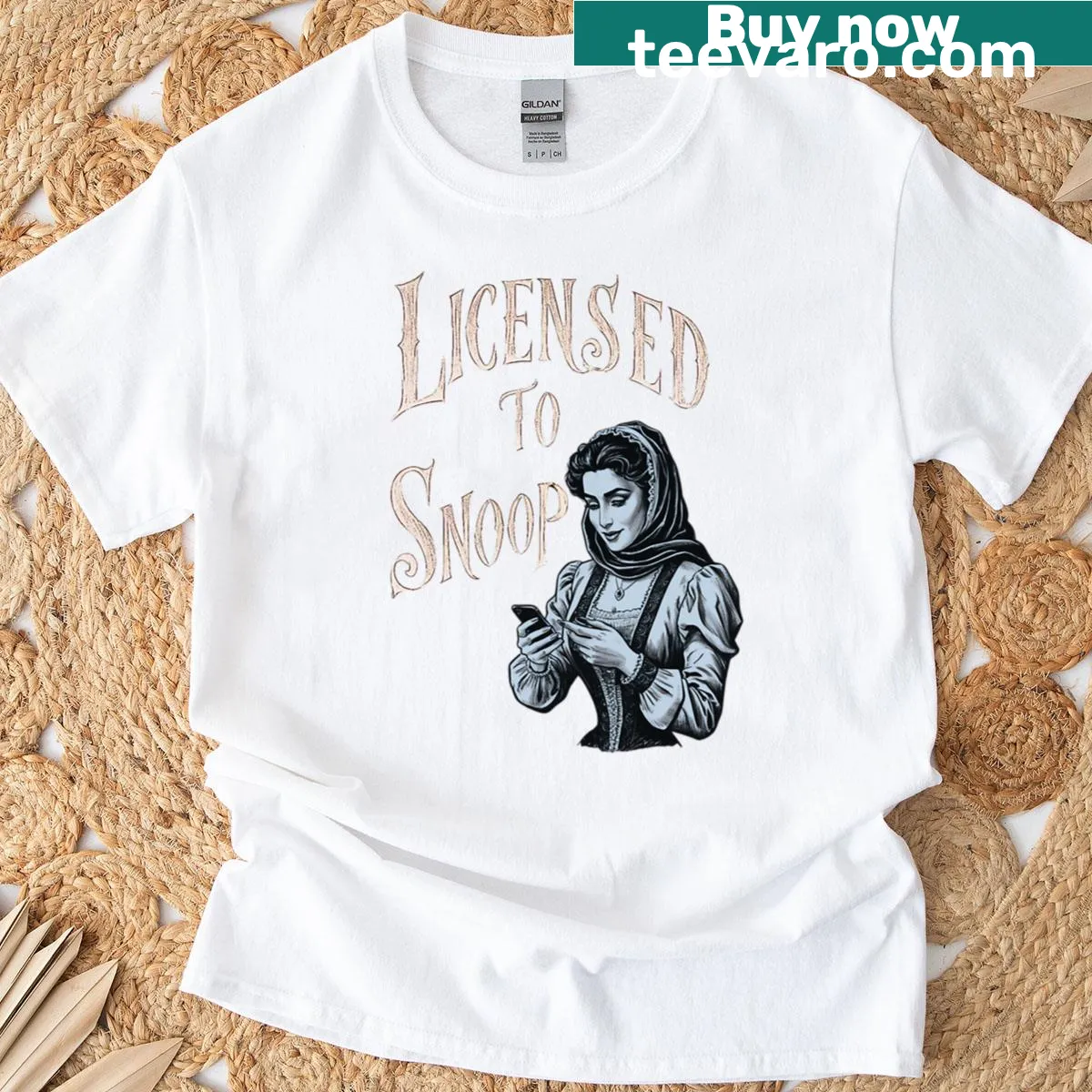 Playful typography T-shirt with the quote Licensed To Snoop — on a men's t-shirt
