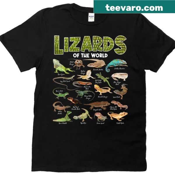 Illustrative T-shirt featuring various lizards from around the world