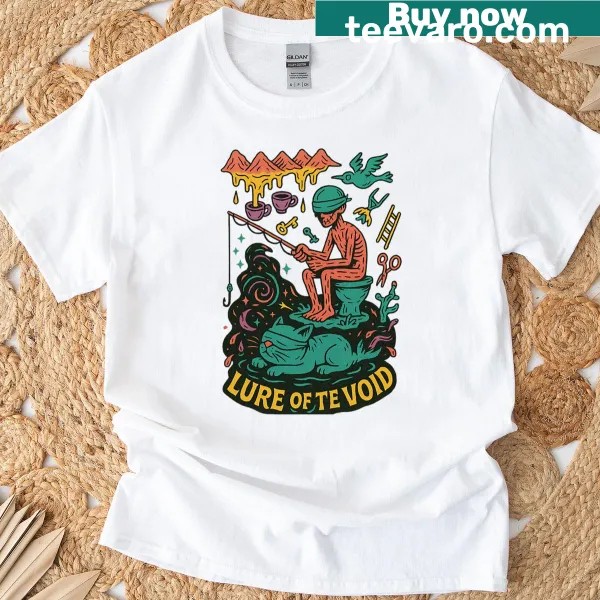 Cartoon fishing lure in a void graphic on a t-shirt