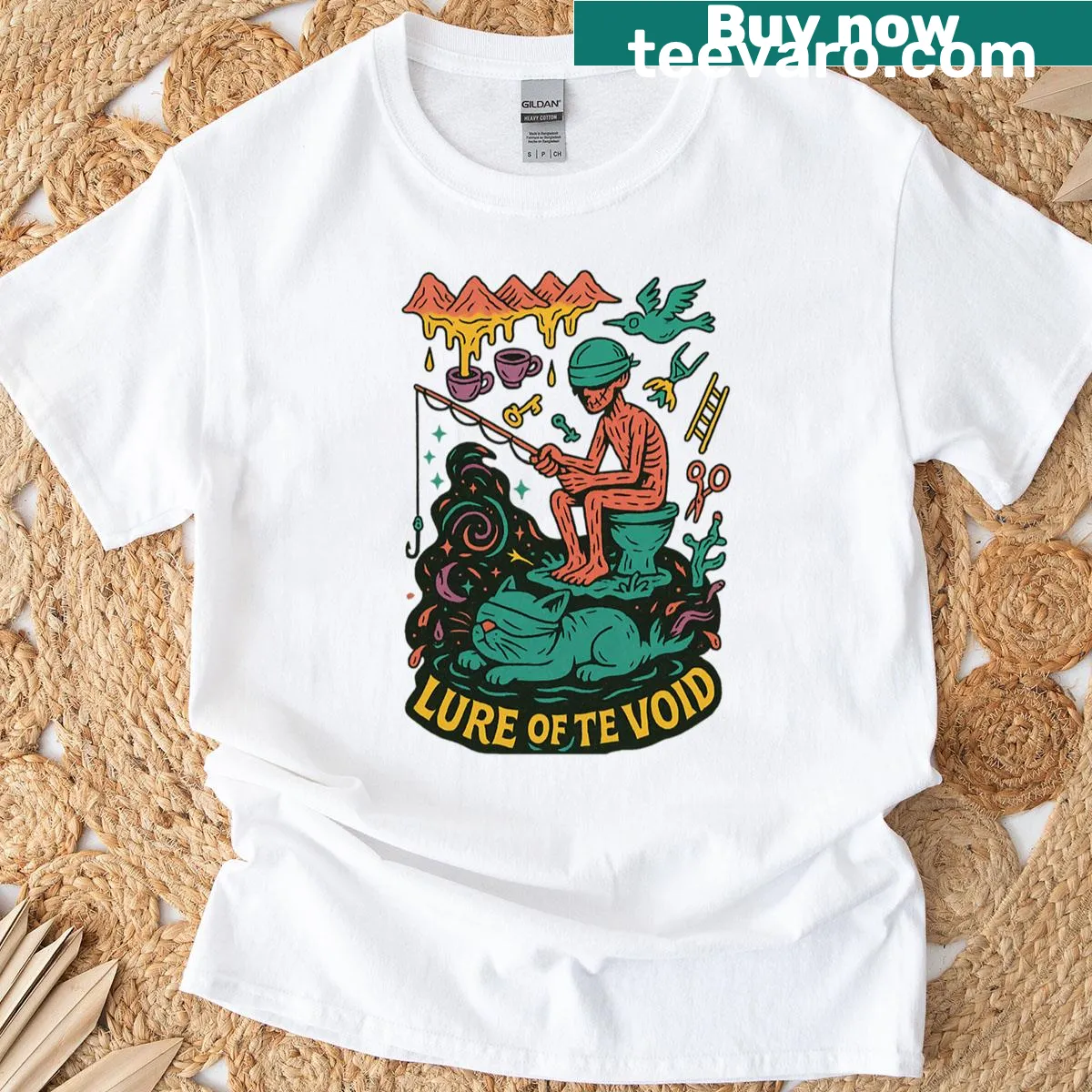 Cartoon fishing lure in a void graphic on a t-shirt — on a men's t-shirt