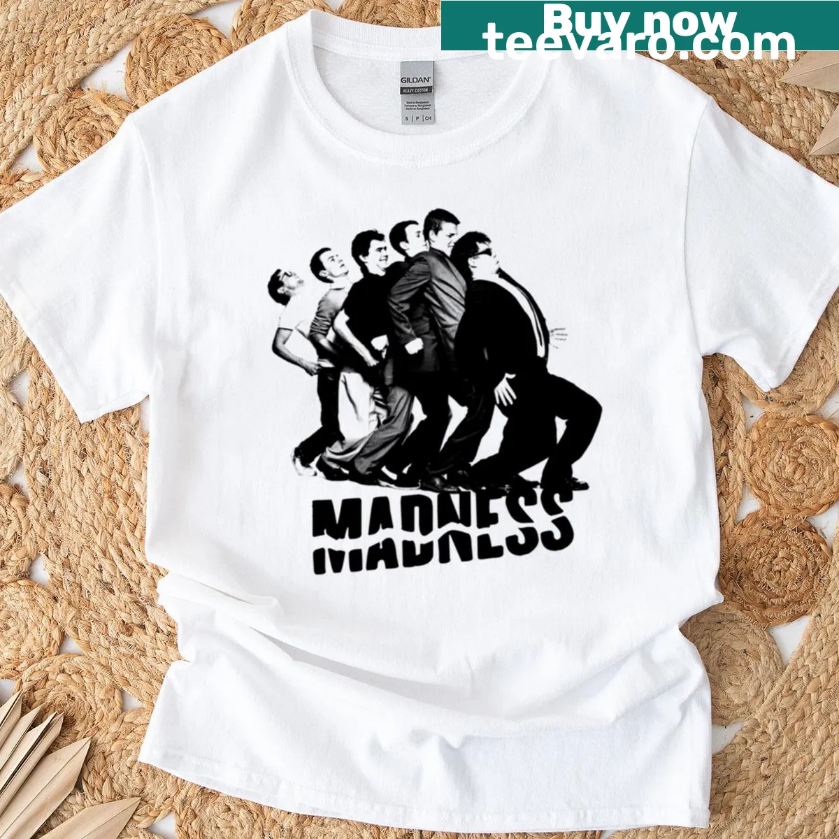 Rock-inspired t-shirt with chaotic graphic design — on a men's t-shirt