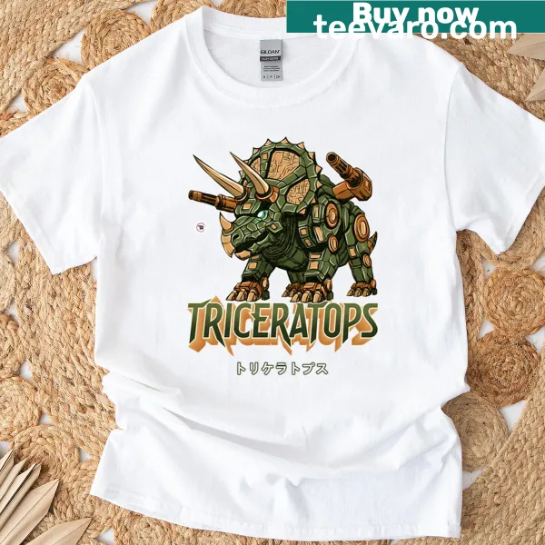Illustration of a Mecha Triceratops on a T-shirt