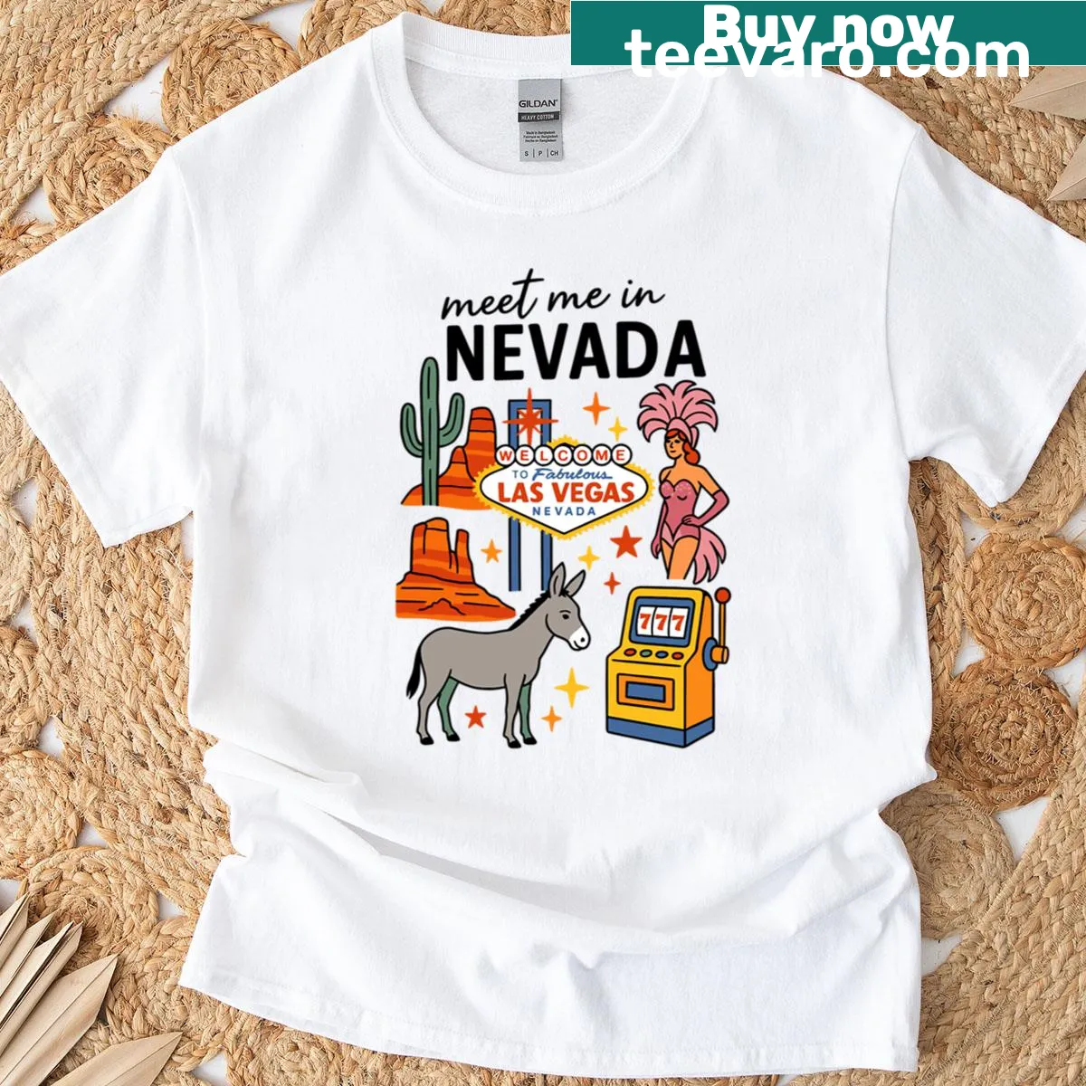 Retro Las Vegas showgirl cactus design T-shirt — on a men's t-shirt