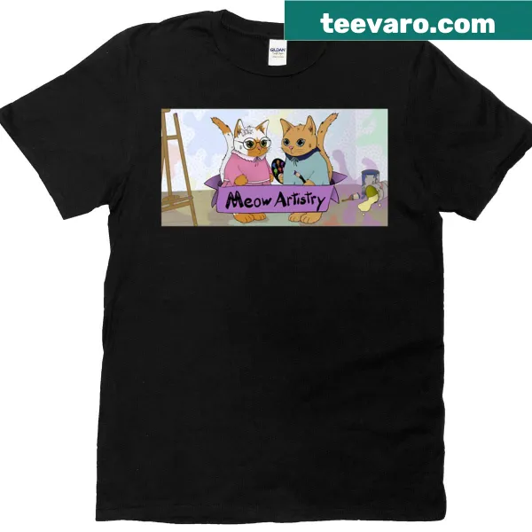 Whimsical kitty logo design on a T-shirt for cat lovers