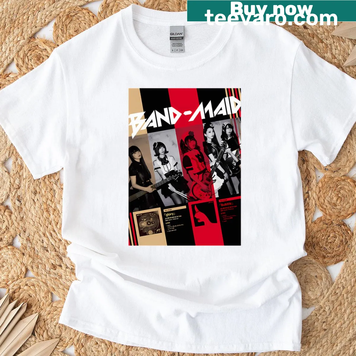 Stylish rock artwork featuring female musicians on T-shirt — on a men's t-shirt