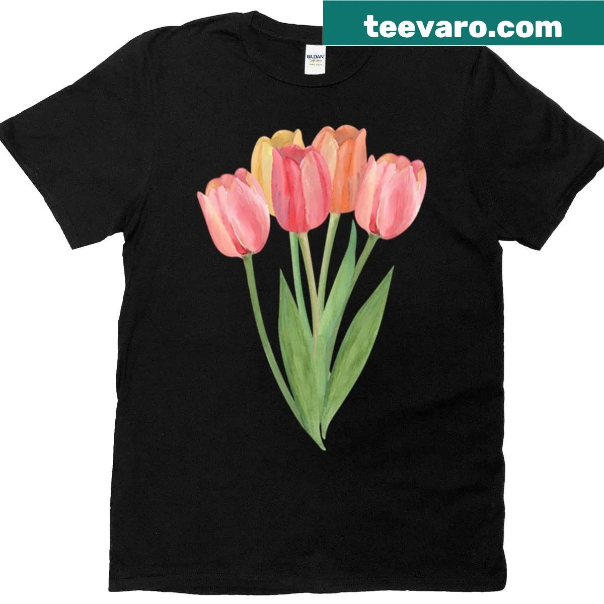 Minimalist tulip flower painting on T-shirt — on a men's t-shirt