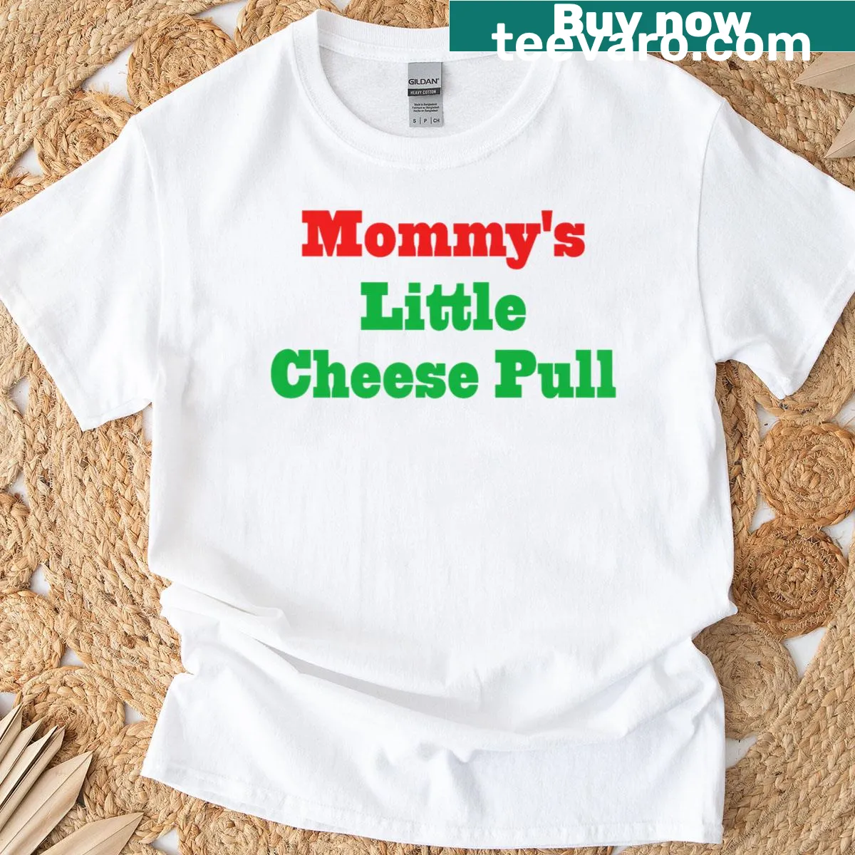 Cute illustrated T-shirt featuring 'Mommy's Little Cheese Pull' design — on a men's t-shirt