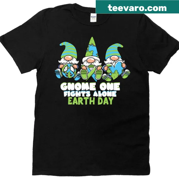 Charming gnome graphic promoting environmental awareness on a T-shirt