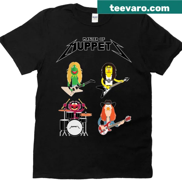 Cartoon Muppets in metal band attire on a humorous t-shirt