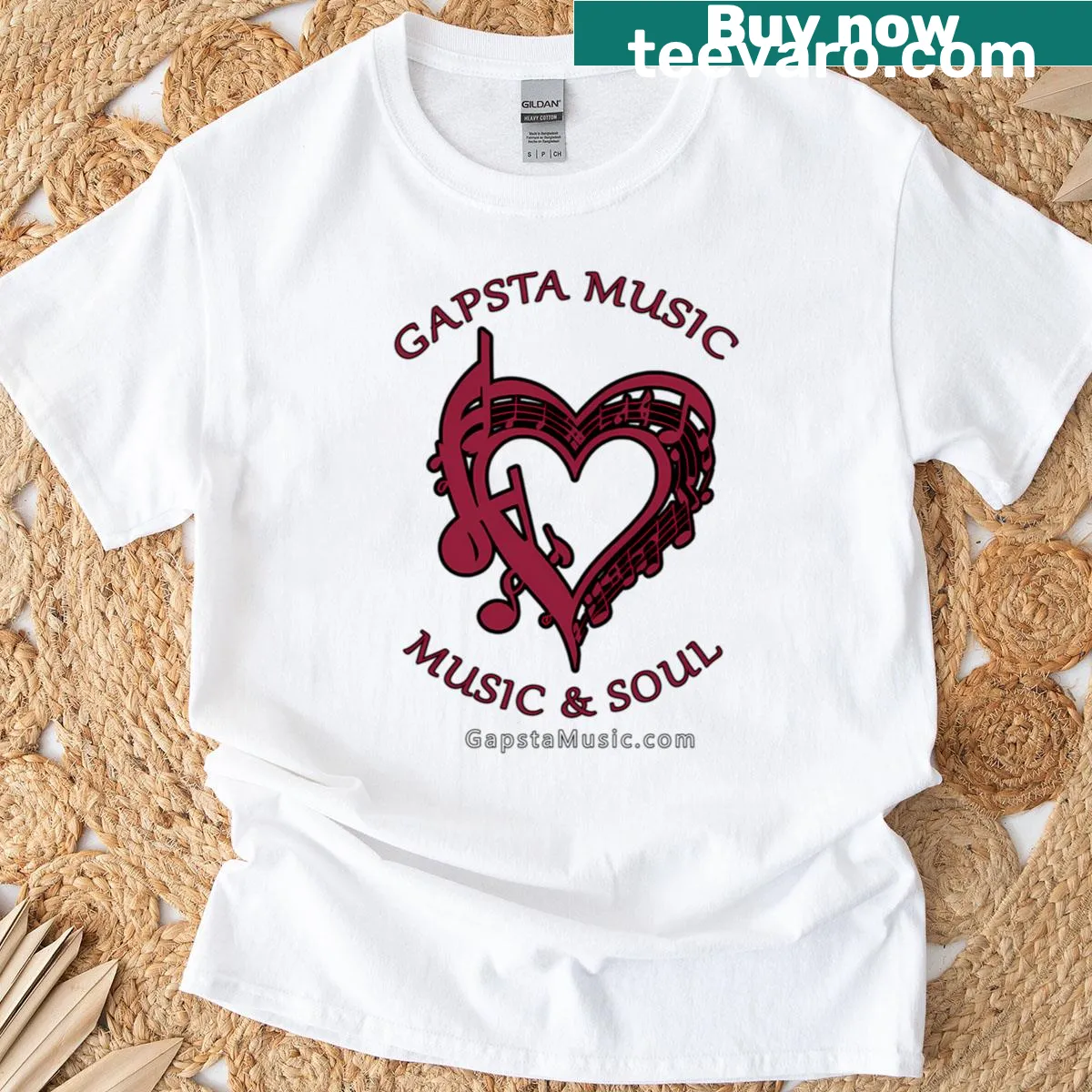 Heartbeat and sound wave design T-shirt representing music — on a men's t-shirt