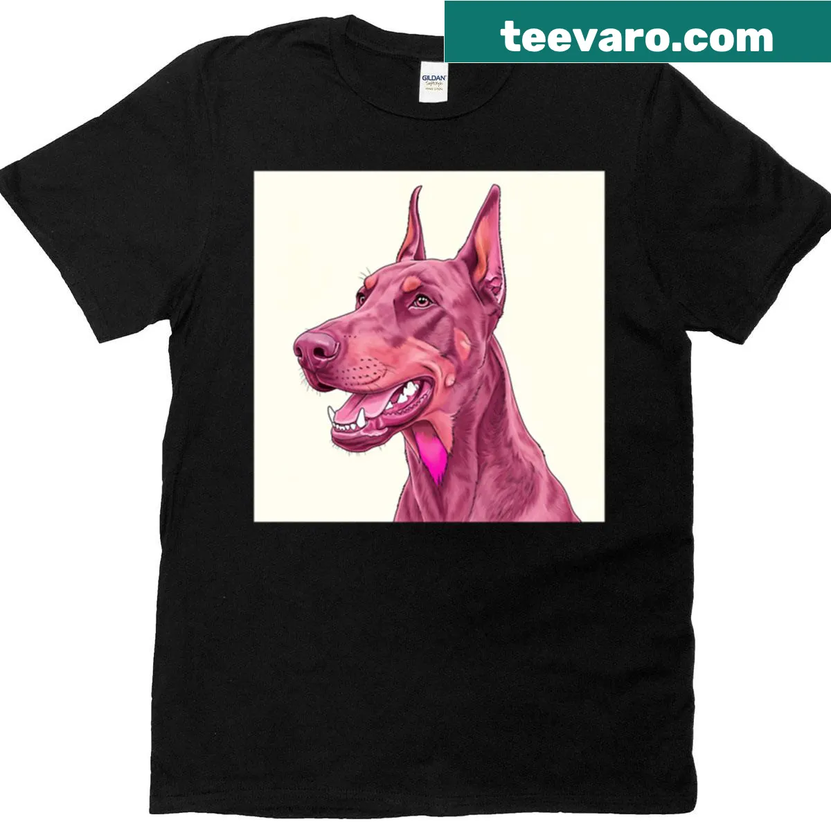 Pop art illustration of a Doberman on a t-shirt — on a men's t-shirt