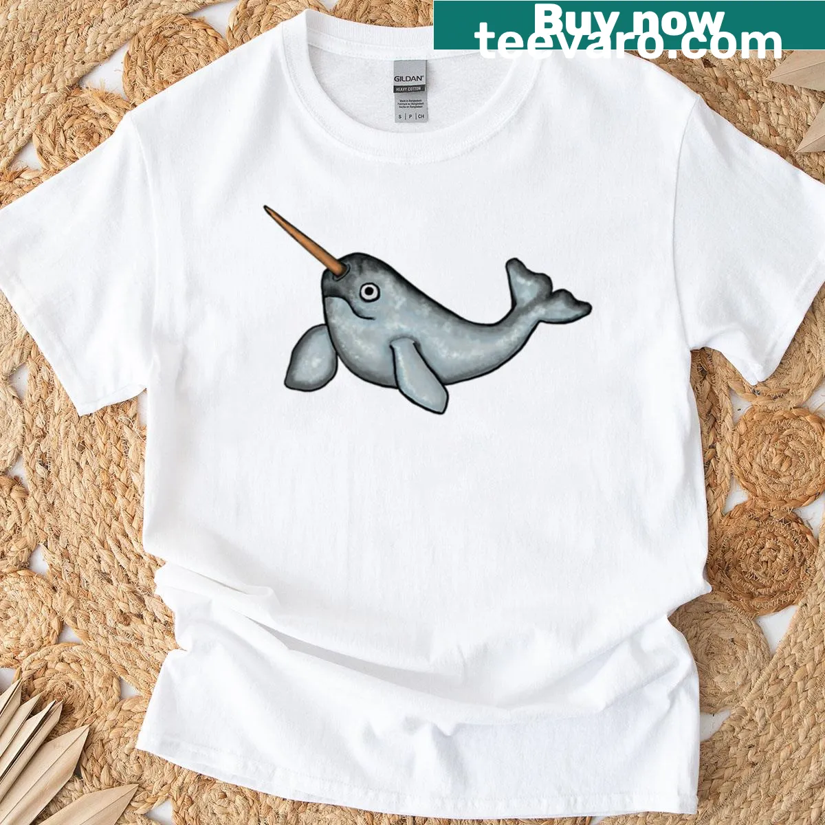 Illustration of a narwhal, highlighting its uniqueness as a toothed whale. — on a men's t-shirt