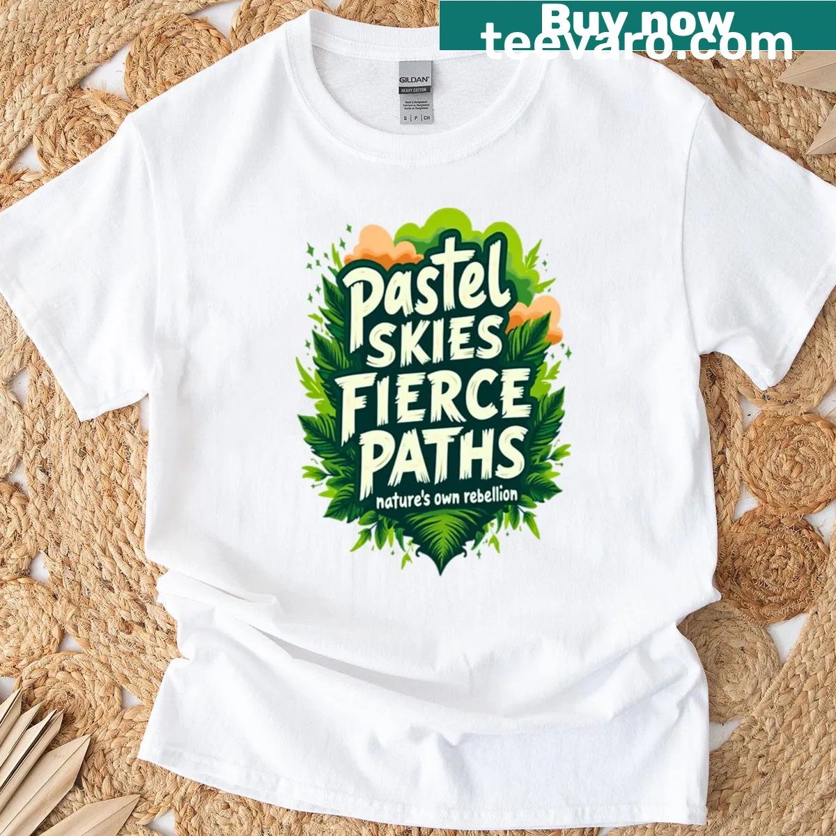 Nature-themed T-shirt with fierce paths graphic illustration — on a men's t-shirt