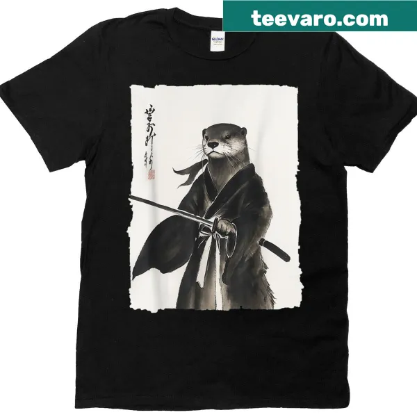 Otter samurai graphic tee featuring vintage Japanese warrior art