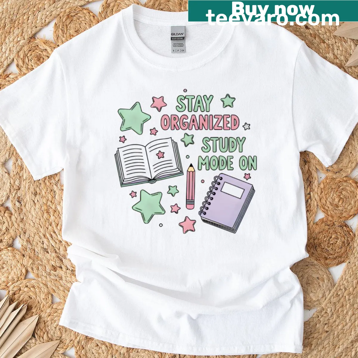 Motivational back-to-school t-shirt with 'Study Mode On' text — on a men's t-shirt