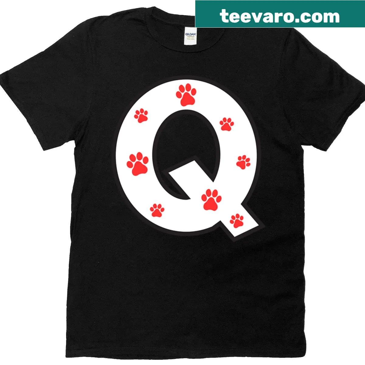 Alphabet design with paw prints on a t-shirt — on a men's t-shirt