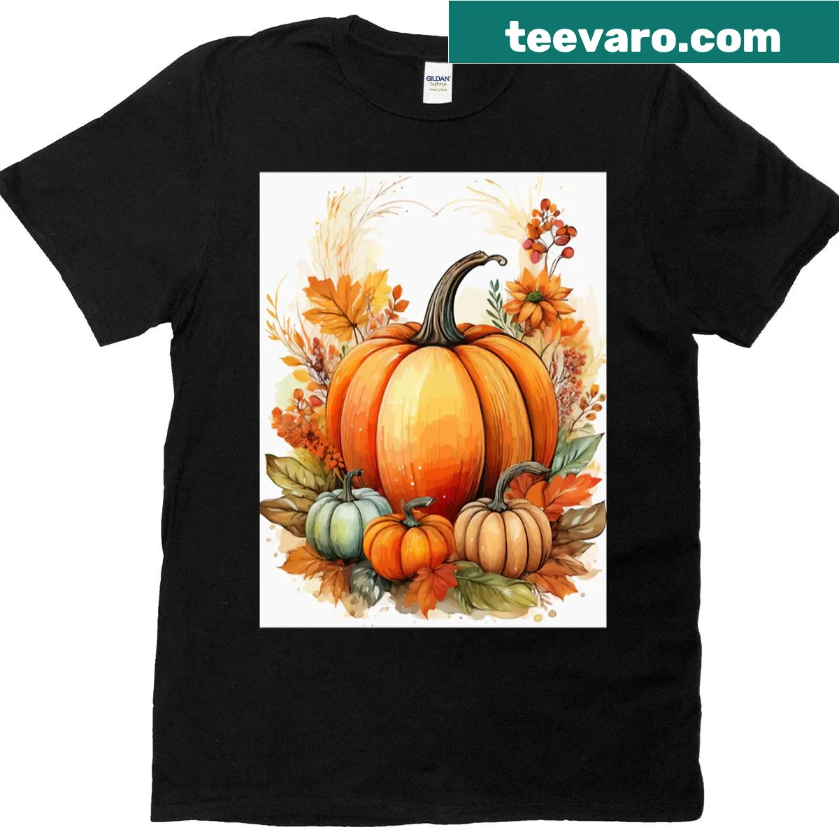 T-shirt celebrating pumpkin picking with an autumn-themed illustration. — on a men's t-shirt