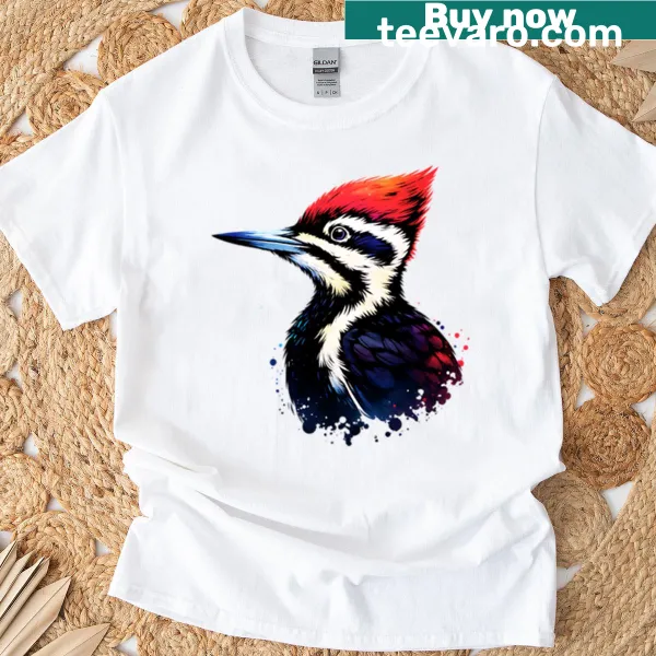 Illustrated Pileated Woodpecker T-shirt showcasing wildlife