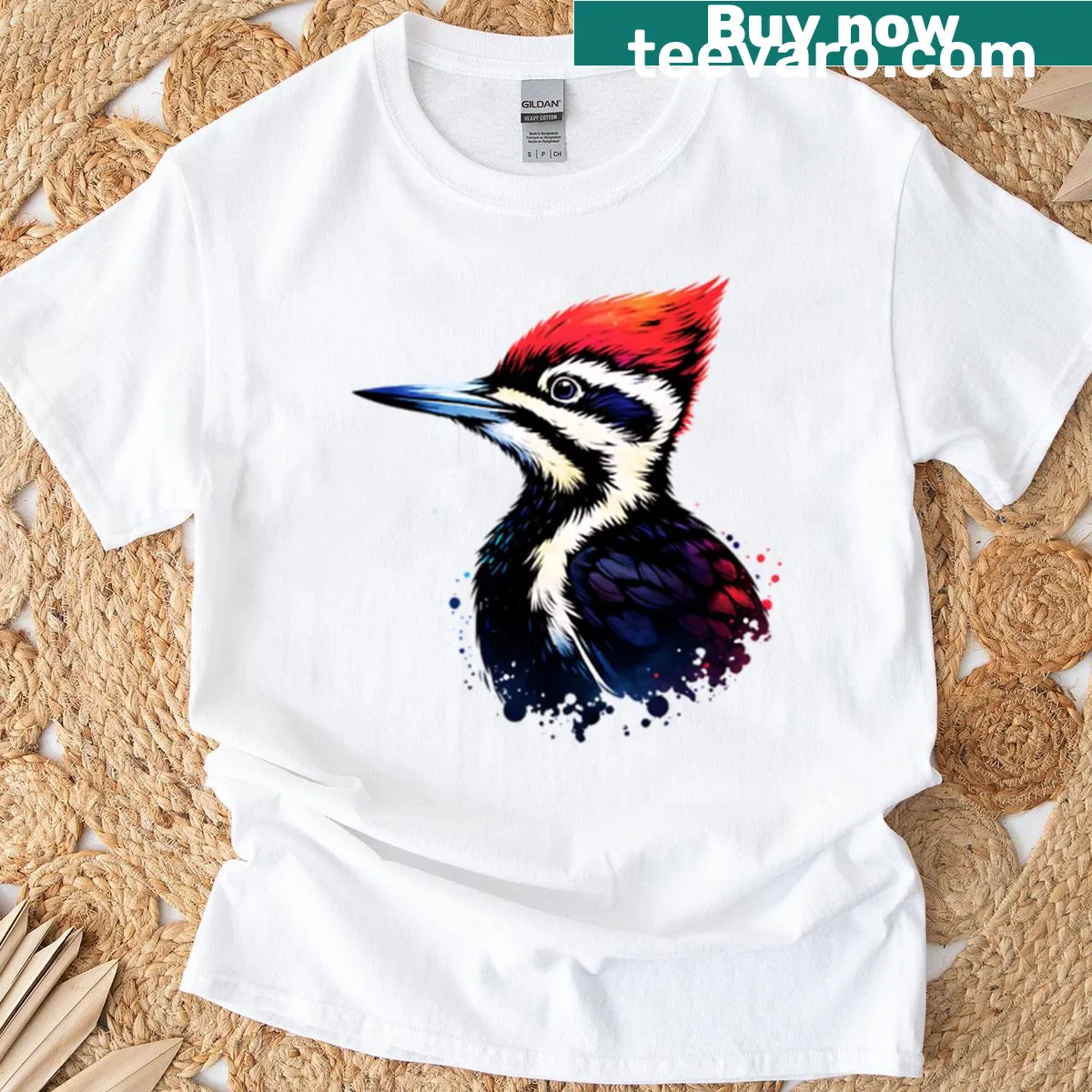 Illustrated Pileated Woodpecker T-shirt showcasing wildlife — on a men's t-shirt