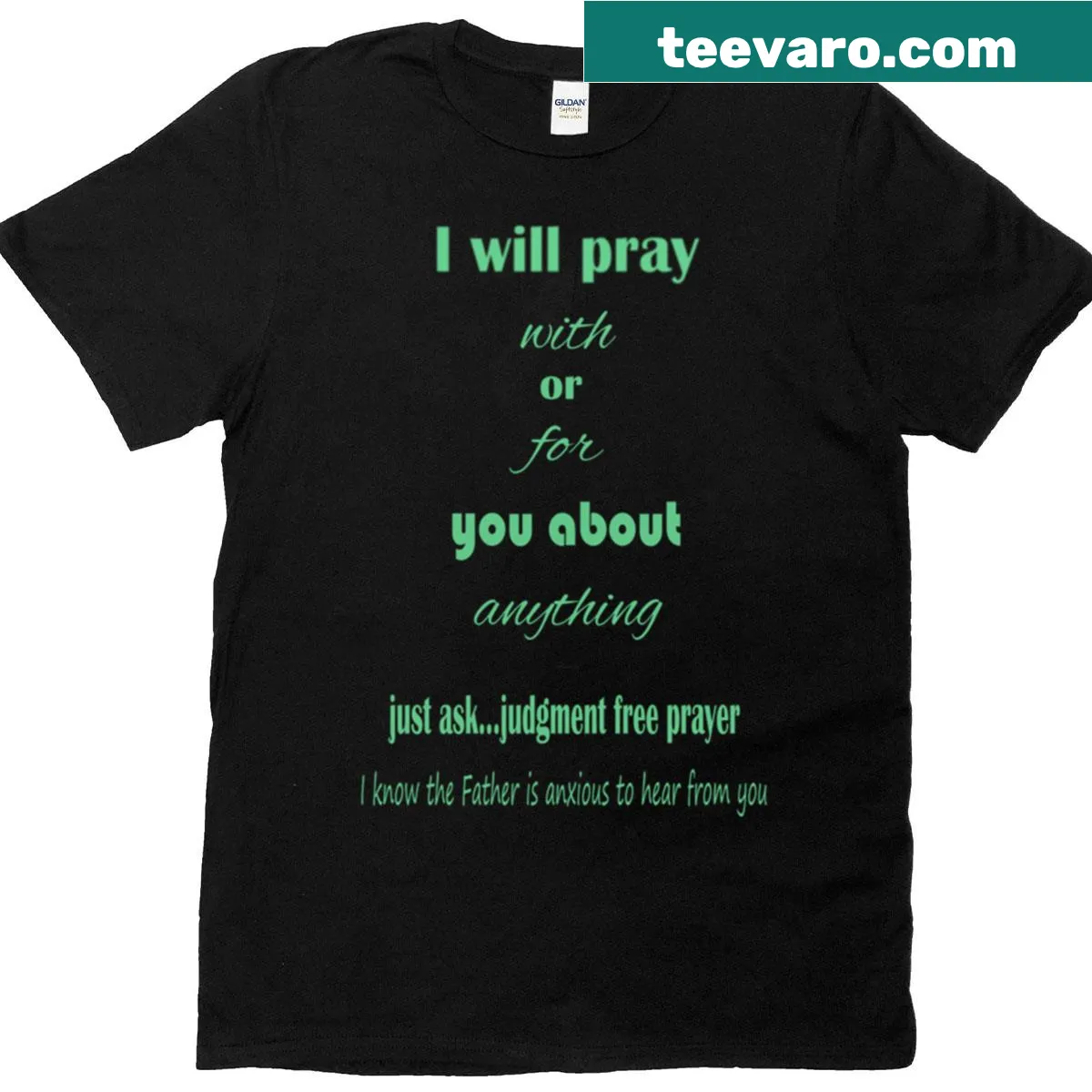 Mint t-shirt featuring a comforting prayer message — on a men's t-shirt