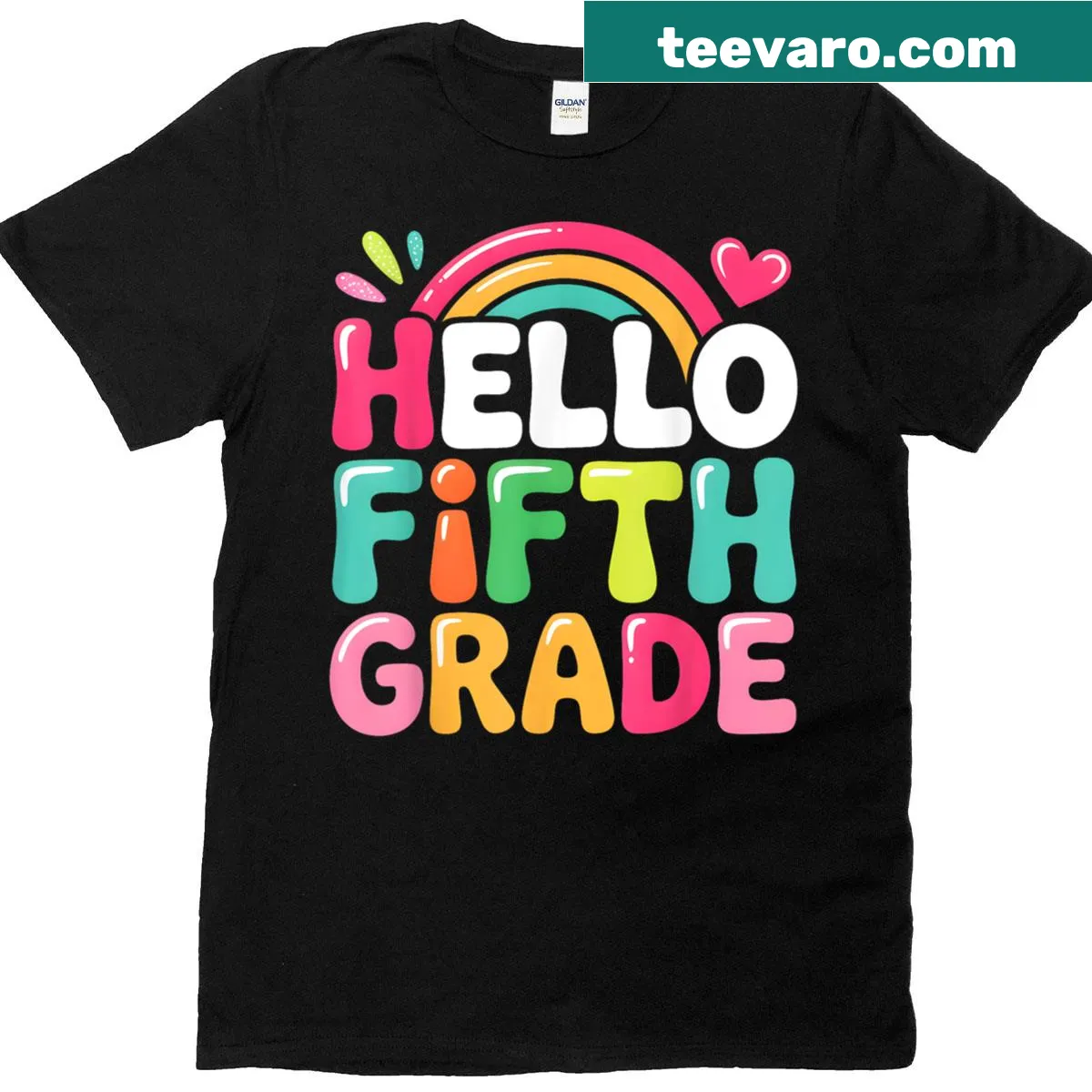 Whimsical T-shirt with 'Hello Fifth Grade' for back-to-school kids. — on a men's t-shirt