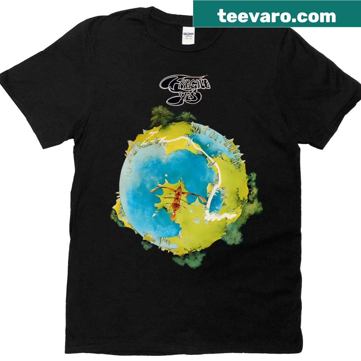 Musician spirit t-shirt featuring typography related to progressive rock. — on a men's t-shirt