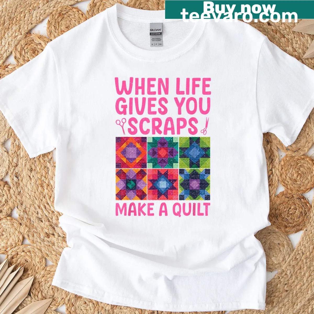 Heartwarming quilting design graphic on a T-shirt for quilt lovers. — on a men's t-shirt