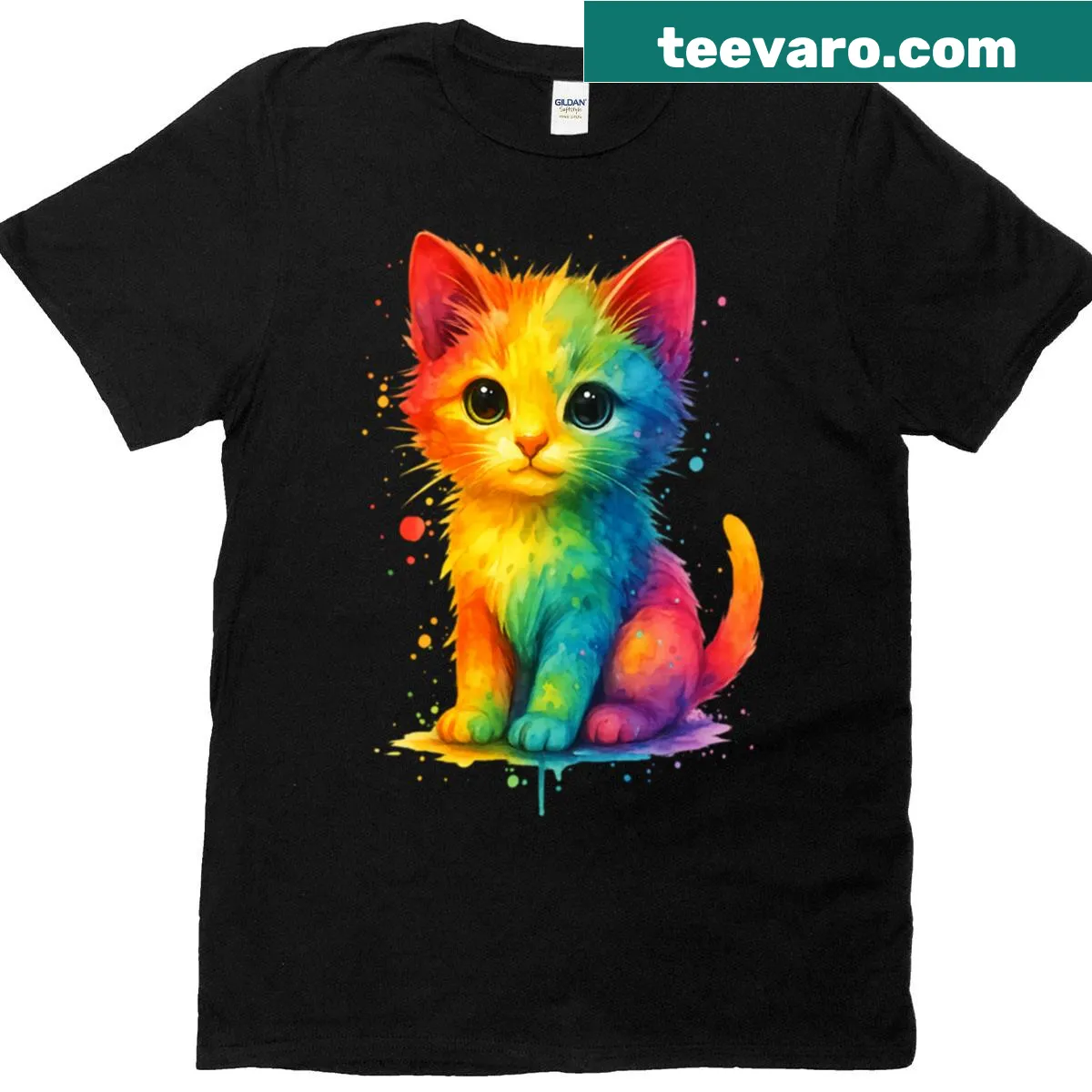 Watercolor kitten t-shirt with colorful art for cat lovers — on a men's t-shirt