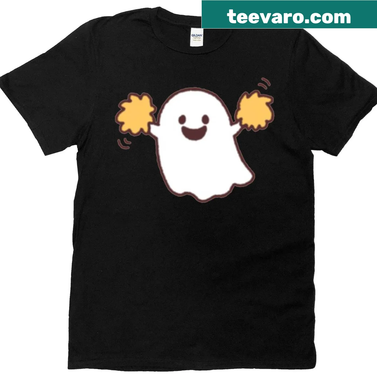 Cute kawaii ghost with pom poms cartoon design on a T-shirt — on a men's t-shirt