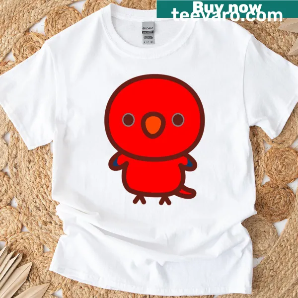 Illustration of a red lory on a casual T-shirt